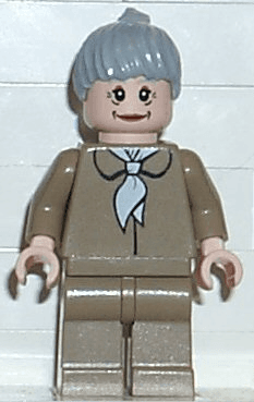 LEGO Aunt May Dark Tan Blouse Light Bluish Gray Ponytail Hair (spd024) minifigure