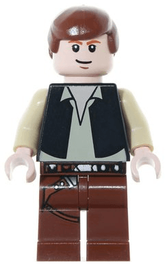 Han Solo - Black Vest over Tan Shirt, Reddish Brown Legs with Belts, Eyes with Glints