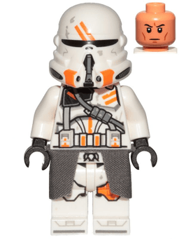 Clone Airborne Trooper, 212th Attack Battalion (Phase 2) - White Arms, Dirt Stains, Dark Bluish Gray Cloth Kama, Nougat Head