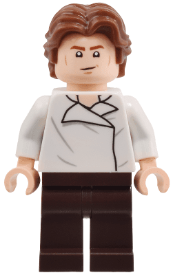 Han Solo - White Shirt with Wrinkles on Front and Back, Dark Brown Legs, Wavy Hair
