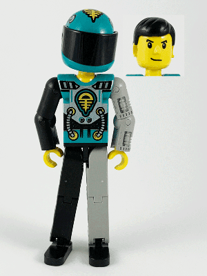 LEGO Technic Figure Black/Light Gray Legs Dark Turquoise Torso with Yellow Black Silver Pattern Li (tech001a) LEGO Minifigure
