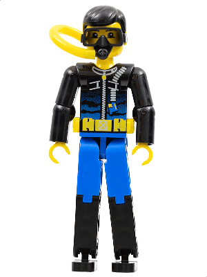 LEGO Technic Figure Blue Legs Black Top with Zippered Wetsuit for Diver Pattern (tech002a) LEGO Minifigure