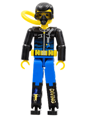 LEGO Technic Figure Blue Legs Black Top with Zippered Wetsuit for Diver Knife and 'DIVING' Patter (tech002as) LEGO Minifigure