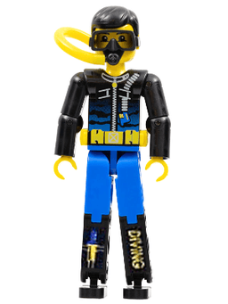 LEGO Technic Figure Blue Legs Black Top with Zippered Wetsuit for Diver Knife and 'DIVING' Pattern (Stickers) (tech002as) minifigure