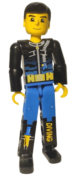 LEGO Technic Figure Blue Legs Black Top with Zippered Wetsuit for Diver Knife and 'DIVING' Pattern (Stickers) (tech002s) minifigure