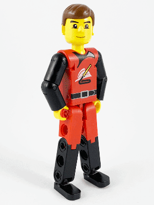 LEGO Technic Figure Red/Black Legs Red Top Brown Hair (Fireman) (tech009) LEGO Minifigure