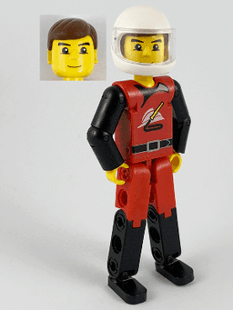 LEGO Technic Figure Red/Black Legs Red Top Brown Hair (Fireman) (tech009a) minifigure