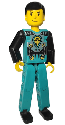 LEGO Technic Figure Dark Turquoise Legs Dark Turquoise Torso with Yellow Black Silver Pattern (tech013) minifigure