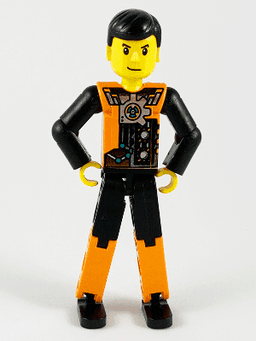 LEGO Technic Figure Orange/Black Legs Black Hair (tech027) minifigure