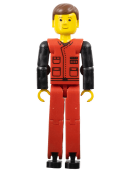 LEGO Technic Figure Red Legs Red Top with Black Pattern Brown Hair (tech028) minifigure