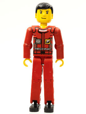 LEGO Technic Figure Red Legs Red Top with Technic Logo Black Hair (tech034) LEGO Minifigure