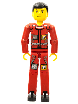 LEGO Technic Figure Red Legs Red Top with Technic Logo Black Hair (tech034s) minifigure
