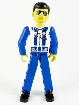 LEGO Technic Figure Blue Legs White Top with Zipper and Blue Shoulder Harness Pattern (tech038) minifigure