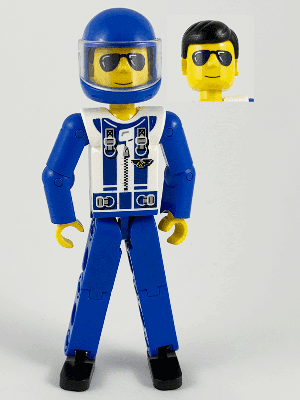 LEGO Technic Figure Blue Legs White Top with Zipper and Blue Shoulder Harness Pattern Trans-Clear (tech038a) LEGO Minifigure