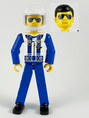 LEGO Technic Figure Blue Legs White Top with Zipper and Blue Shoulder Harness Pattern Trans-Clear (tech038b) LEGO Minifigure