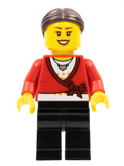 LEGO LEGO Brand Store Female Sweater Cropped with Bow Heart Necklace Dark Brown Hair with Bun (tls088) minifigure