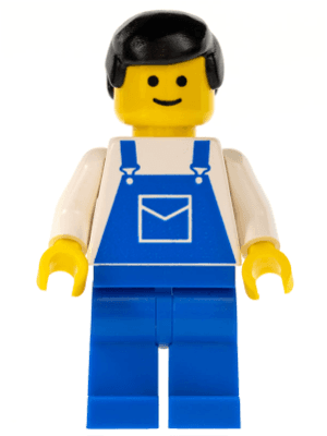 LEGO Overalls Blue with Pocket Black Male Hair (trn025) Town / City Minifigure