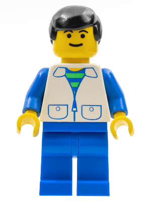 Suit with 2 Pockets White - Blue Legs, Black Male Hair