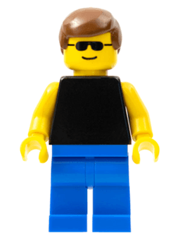 LEGO Plain Black Torso with Yellow Arms Sunglasses Brown Male Hair (trn034) minifigure