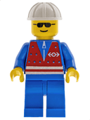 Red Vest and Zipper - Blue Legs, White Construction Helmet, Sunglasses