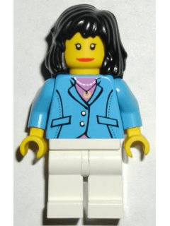LEGO Medium Blue Jacket Black Mid-Length Female Hair (trn117) Town / City Minifigure