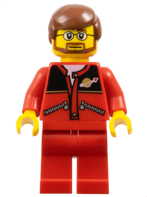 LEGO Red Jacket with Zipper Pockets and Classic Space Logo Reddish Brown Male Hair (trn126) Town / City Minifigure