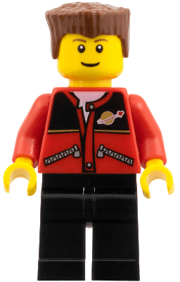 LEGO Red Jacket with Zipper Pockets and Classic Space Logo Reddish Brown Flat Top Hair (trn140) minifigure