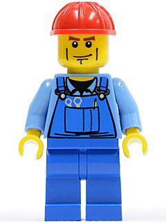 LEGO Overalls with Tools in Pocket Blue Red Construction Helmet Cheek Lines (trn141) minifigure