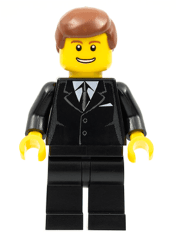 LEGO Suit Black Reddish Brown Male Hair (trn142) minifigure