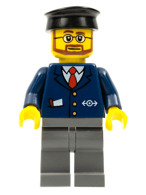 LEGO Dark Blue Suit with Train Logo Black Hat Beard and Glasses (trn222) Trains Minifigure