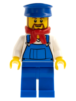 LEGO Overalls Blue over V-Neck Shirt Blue Hat Brown Beard Rounded (trn228) Trains Minifigure