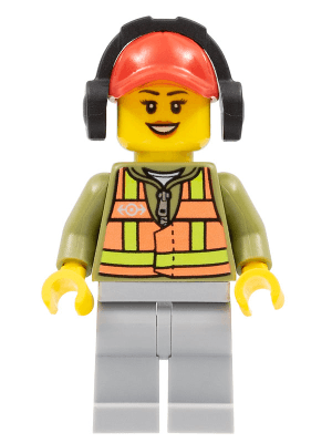 LEGO Light Orange Safety Vest Red Cap with Hole Headphones Dark Orange Lips (trn236) Trains Minifigure
