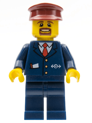 LEGO Dark Blue Suit with Train Logo Dark Red Hat Brown Moustache and Goatee (trn237) Trains Minifigure