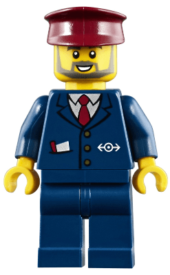LEGO Dark Blue Suit with Train Logo Dark Red Hat Gray Beard (trn248) Town / City Minifigure