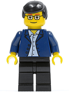 LEGO Dark Blue Jacket Light Blue Shirt Square Glasses Black Male Hair (twn020) minifigure