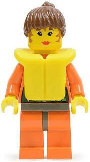 LEGO Orange Rock Raiders Shirt Brown Ponytail Hair Life Jacket (twn022) minifigure