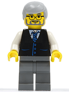 LEGO Black Vest with Blue Striped Tie Light Bluish Gray Male Hair Glasses (twn028) minifigure