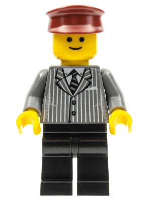 LEGO Pinstripe Suit Jacket Dark Red Hat Standard Grin (twn032) Town / City Minifigure
