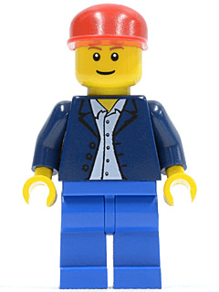 Dark Blue Jacket, Light Blue Shirt, Blue Legs, Red Cap