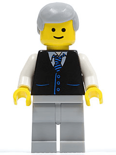 LEGO Black Vest with Blue Striped Tie Light Bluish Gray Male Hair Smile (twn041) minifigure
