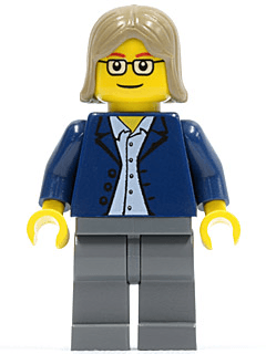 LEGO Dark Blue Jacket Light Blue Shirt Square Glasses Dark Tan Female Hair (twn045) Town / City Minifigure