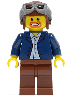 LEGO Dark Blue Jacket Light Blue Shirt Reddish Brown Legs Aviator Cap and Goggles (twn050) minifigure