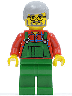 LEGO Overalls Farmer Green Light Bluish Gray Hair Glasses (twn055) minifigure