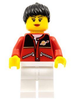 LEGO Red Jacket with Zipper Pockets and Classic Space Logo Black Female Ponytail Hair Black Eyebrows (twn056a) minifigure