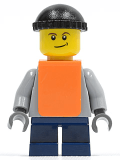 LEGO Plain Light Bluish Gray Torso Dark Blue Short Legs Knit Cap Orange Vest (twn059) Town / City Minifigure