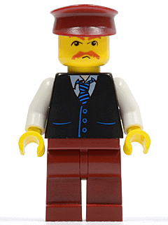 LEGO Black Vest with Blue Striped Tie Dark Red Hat Moustache (twn068) Town / City Minifigure