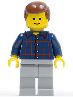 LEGO Plaid Button Shirt Reddish Brown Male Hair Standard Grin (twn069) Town / City Minifigure