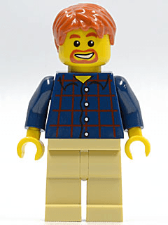 LEGO Plaid Button Shirt Dark Orange Short Tousled Hair Dark Orange Goatee and Eyebrows (twn075) minifigure