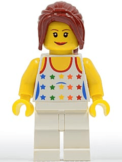 LEGO Shirt with Female Rainbow Stars Pattern Dark Red Hair Ponytail Long with Side Bangs (twn078) minifigure