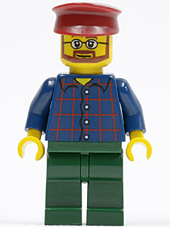 LEGO Plaid Button Shirt Dark Red Hat Glasses Reddish Brown Beard (Carousel Operator) (twn080) minifigure